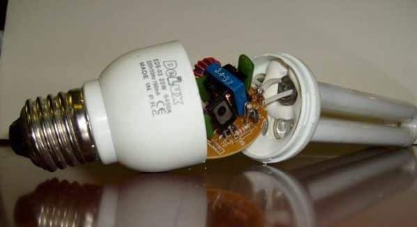 Opened energy saving lamp.