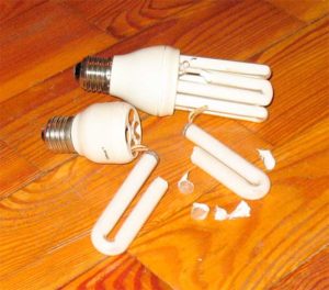 Broken energy-saving light bulb.