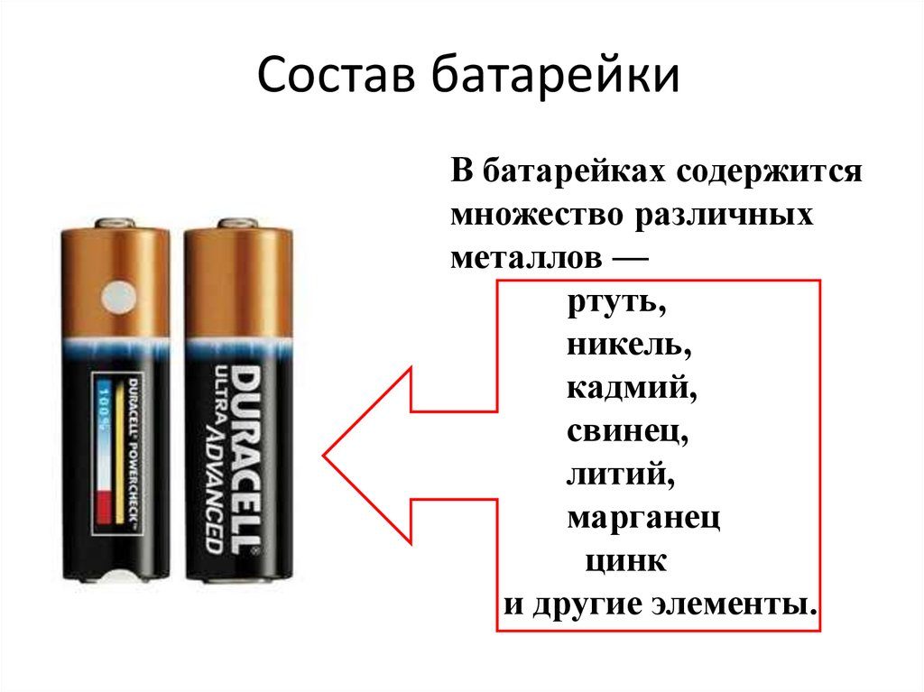 Métaux à l'intérieur de la batterie.