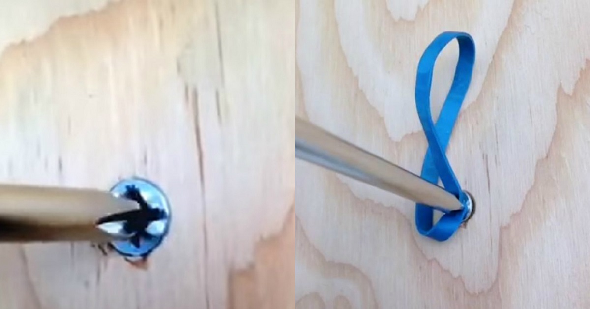 Unscrewing a self-tapping screw with an elastic band