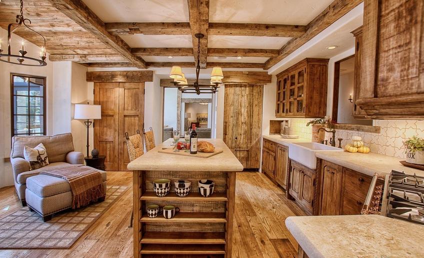 kitchen-dining room interior in rustic style