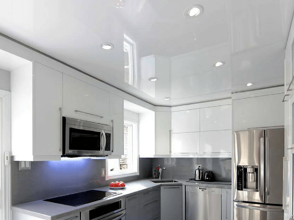 glossy ceiling in the kitchen interior