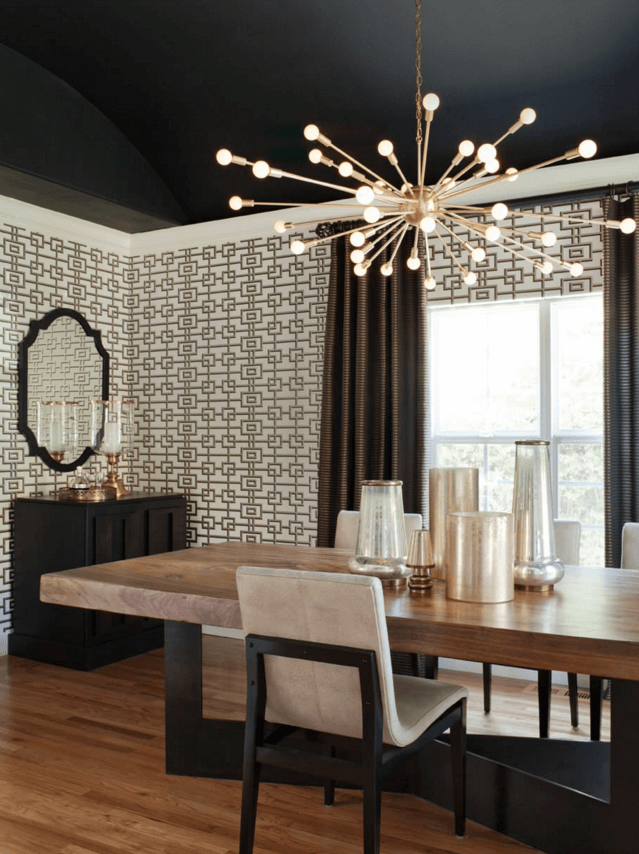 black ceiling in the dining room