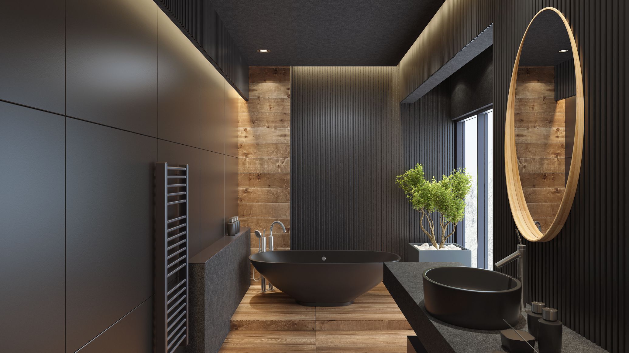 bagno nero in stile minimalista