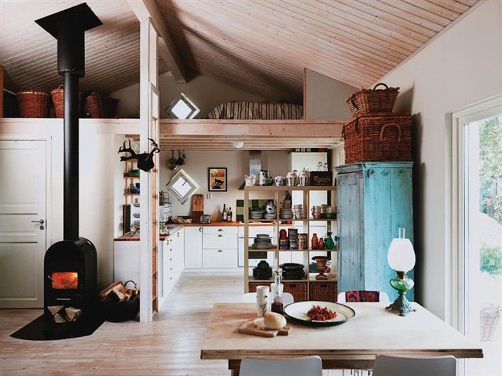 clapboard ceiling in a modern interior