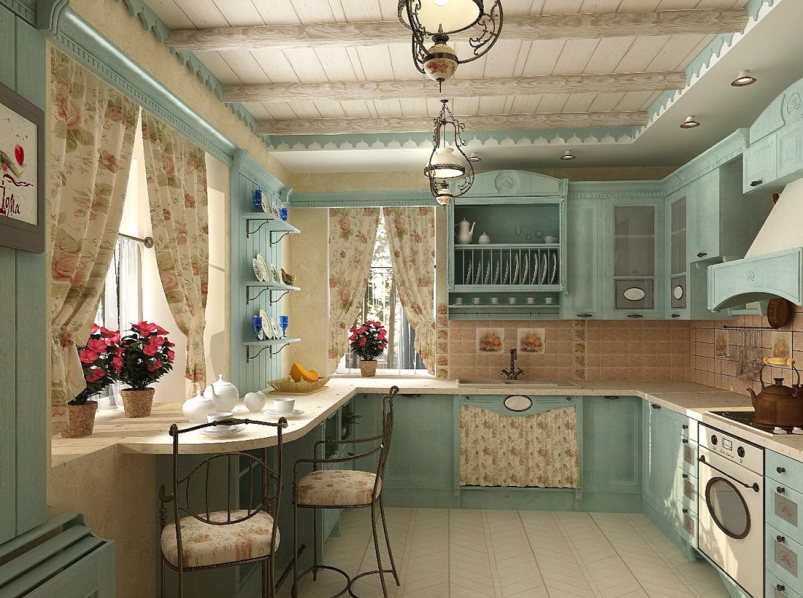 clapboard ceiling in a room in Provence style