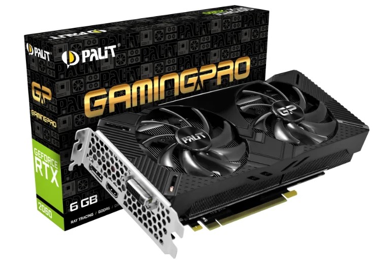 بطاقة الفيديو Palit GeForce RTX 2060 1365 ميجا هرتز PCI-E 3.0 6144 ميجابايت 14000 ميجا هرتز 192 بت DVI HDMI DisplayPort HDCP GamingPro