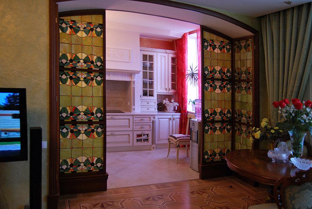 stained glass partition in the studio