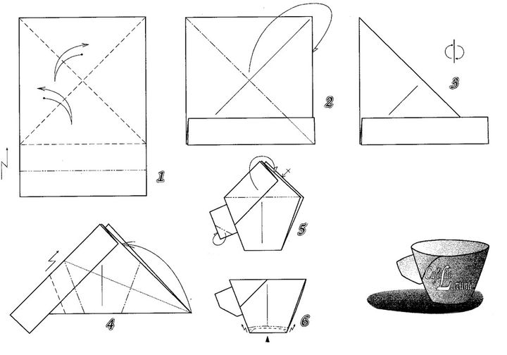 Tasse réalisée à partir d'une feuille de papier