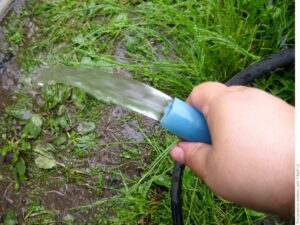 Water jet from a hose.