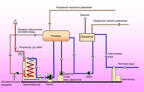 Schemat kotła parowego z naturalnym obiegiem